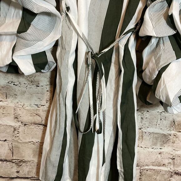 Hot & Delicious Dress Womens Medium Green Striped Ruffle Balloon Sleeve Boho - Picture 11 of 13